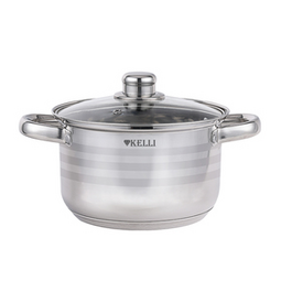 KELLI KL-4293-20 3.5л кастрюля из нержавеющей стали со стеклянной крышкой