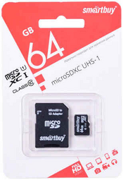 SMARTBUY microSDHC UHS-1 64GB (SB64GBSDCL10-01) Class10 + адаптер карта памяти